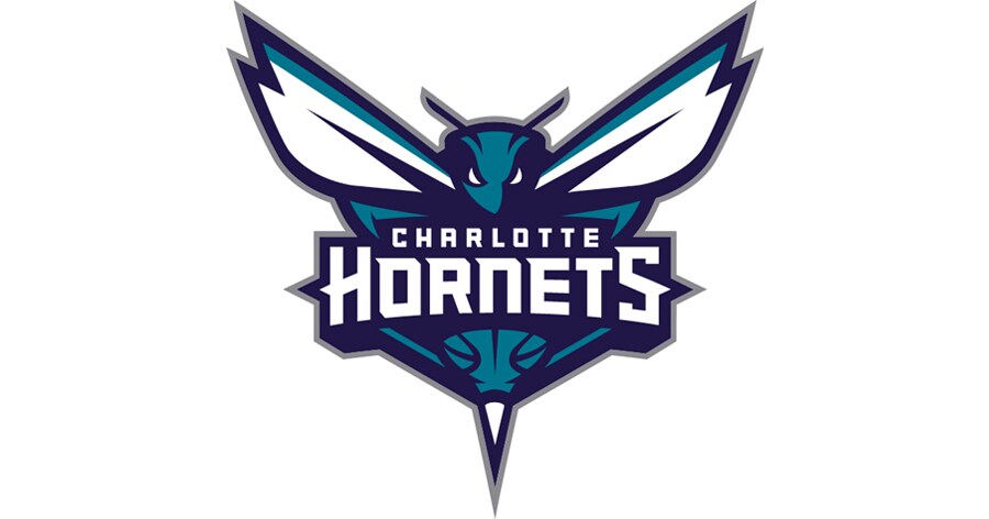 Charlotte Hornets Logo showcasing a blue wasp over the Charlotte Hornets text.